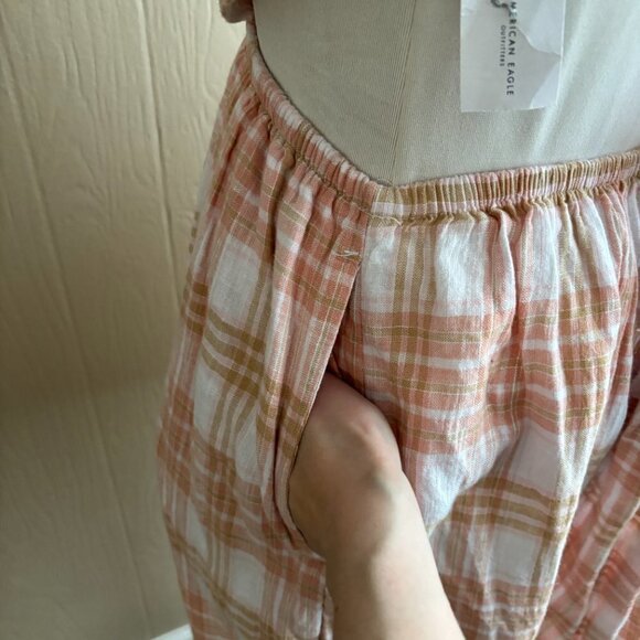 American Eagle Linen Blend Cutout Plaid Boho Mini Sundress NEW - Picture 14 of 15